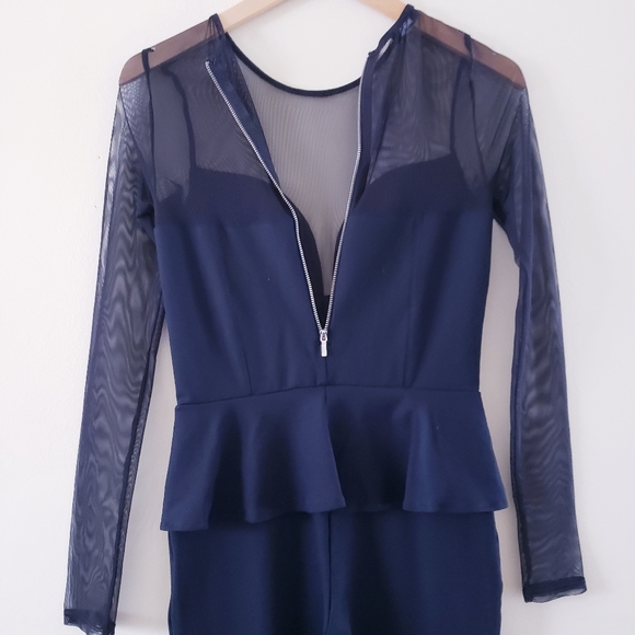 🏷BEBE LS Mesh Yoke Peplum Jumpsuit - NWT S - Picture 9 of 12